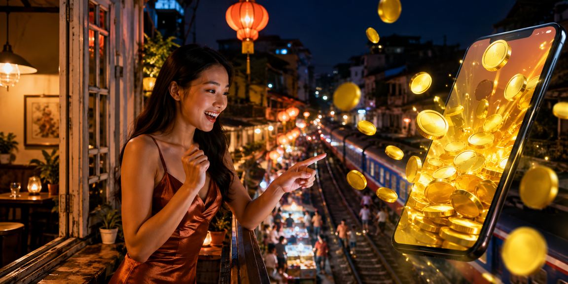 Người chơi mừng chiến thắng với voucher tại casino di động Hà Nội